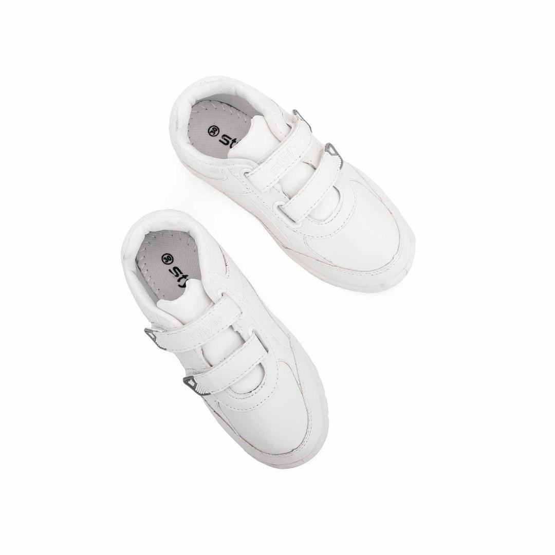 Boys White Velcro School Trainers SK1071