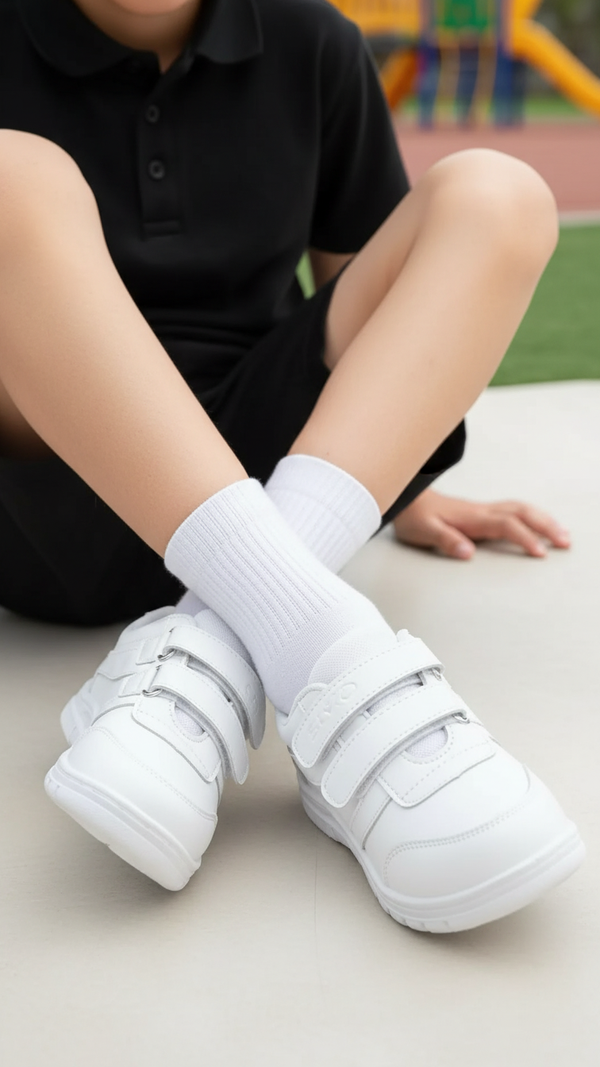 Boys White Velcro School Trainers SK1073