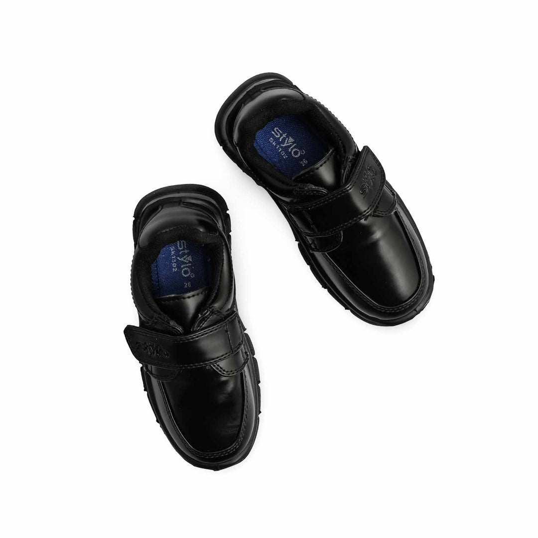 Boys Black Velcro Strap School Shoes SK1102