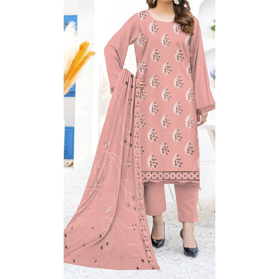 3PC- Unstitched Embroidered Lawn Suit US5224