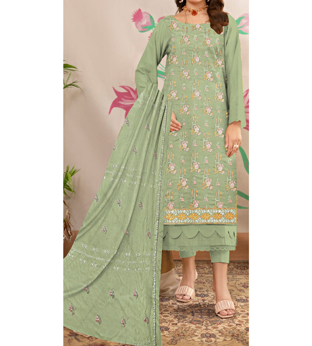3PC- Unstitched Embroidered Lawn Suit US5243