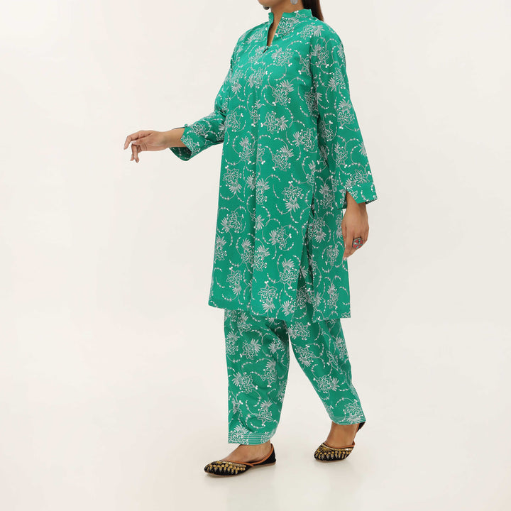 2PC- Unstitched Screen Printed Cotton Suit US5284