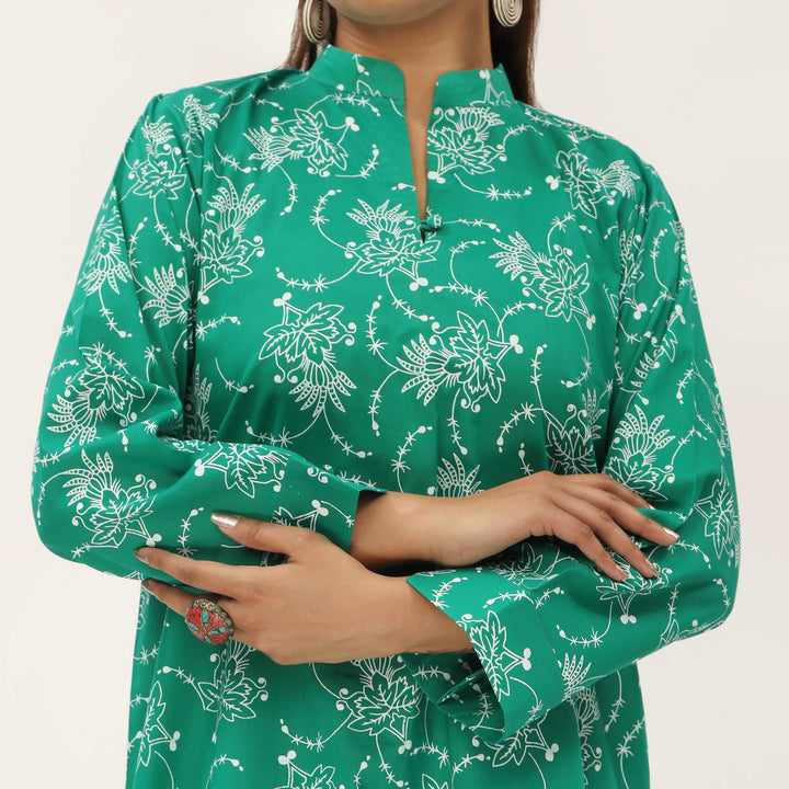 2PC- Unstitched Screen Printed Cotton Suit US5284