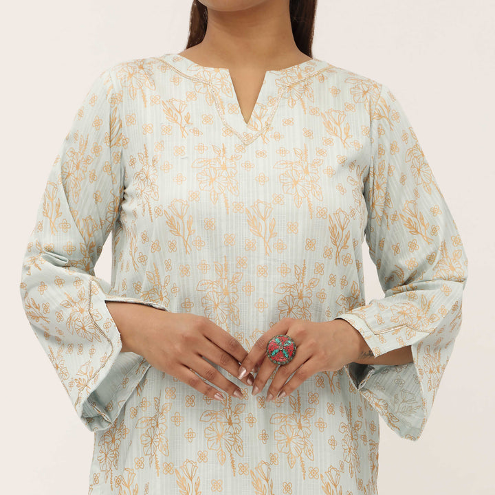 2PC- Unstitched Screen Printed Cotton Suit US5319