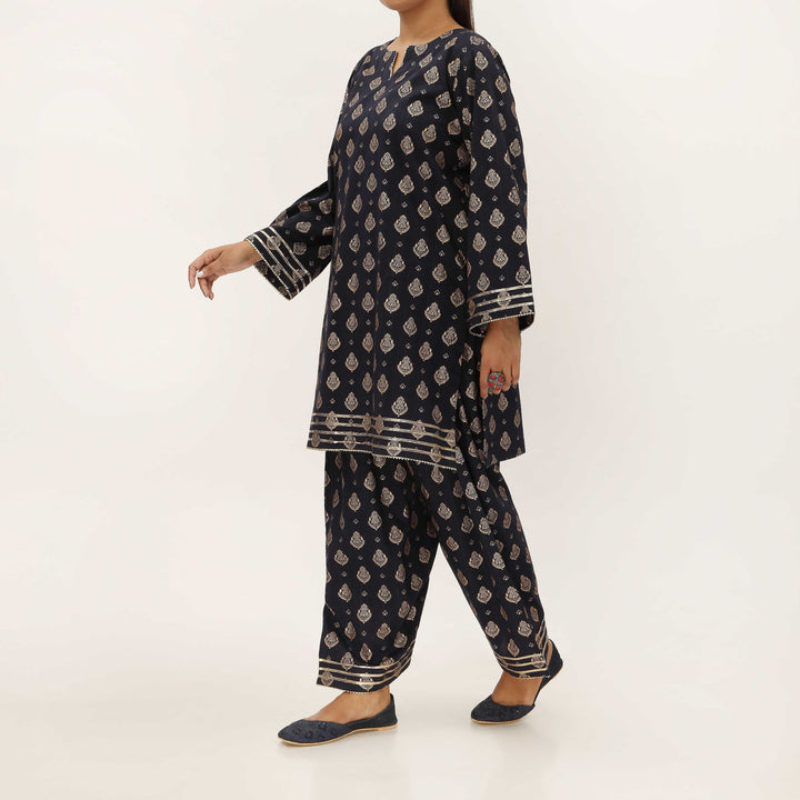 2PC- Unstitched Screen Printed Cotton Suit US5327
