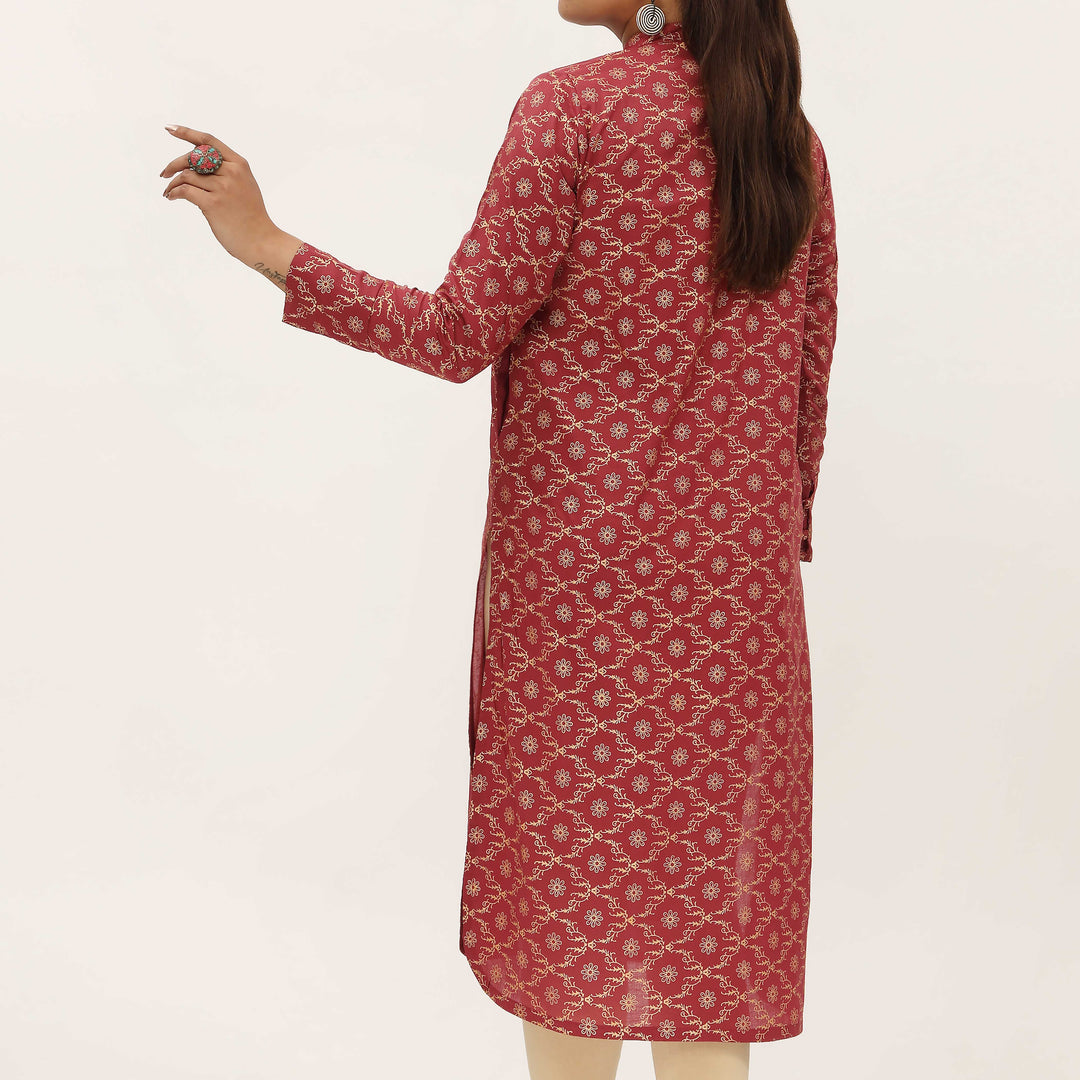 1PC- Unstitched Screen Printed Cotton Shirt US5333
