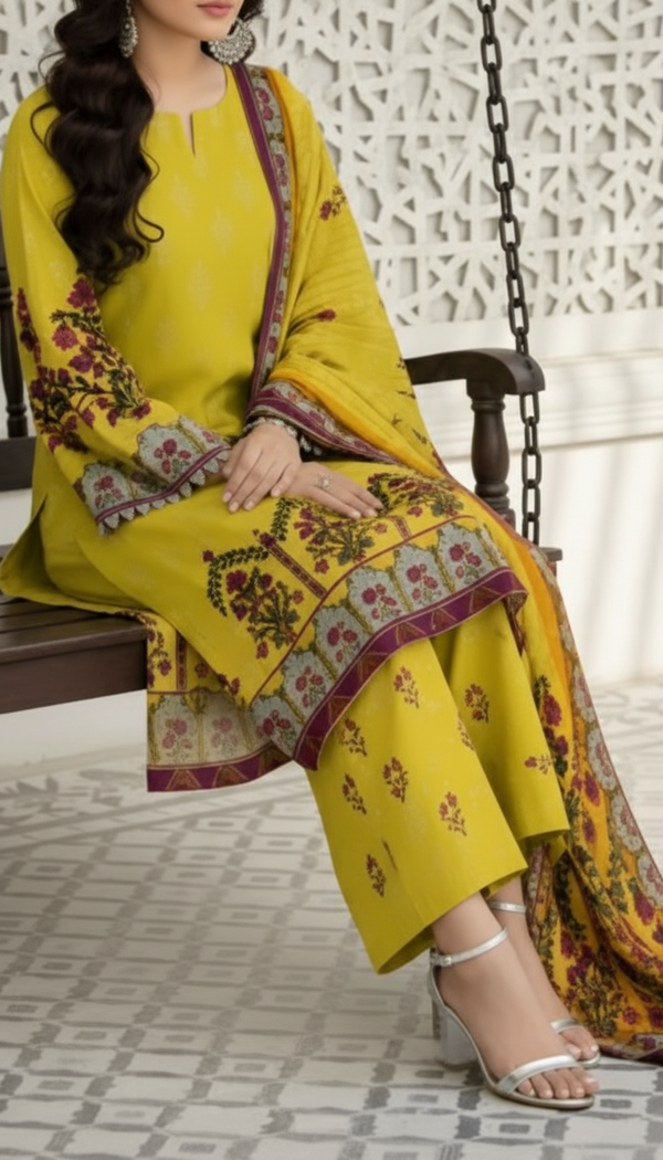 3 PC Unstitched Digital Printed Lawn Suit US6001