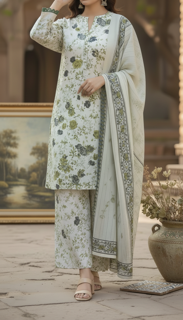 3 PC Unstitched Digital Printed Lawn Suit US6015