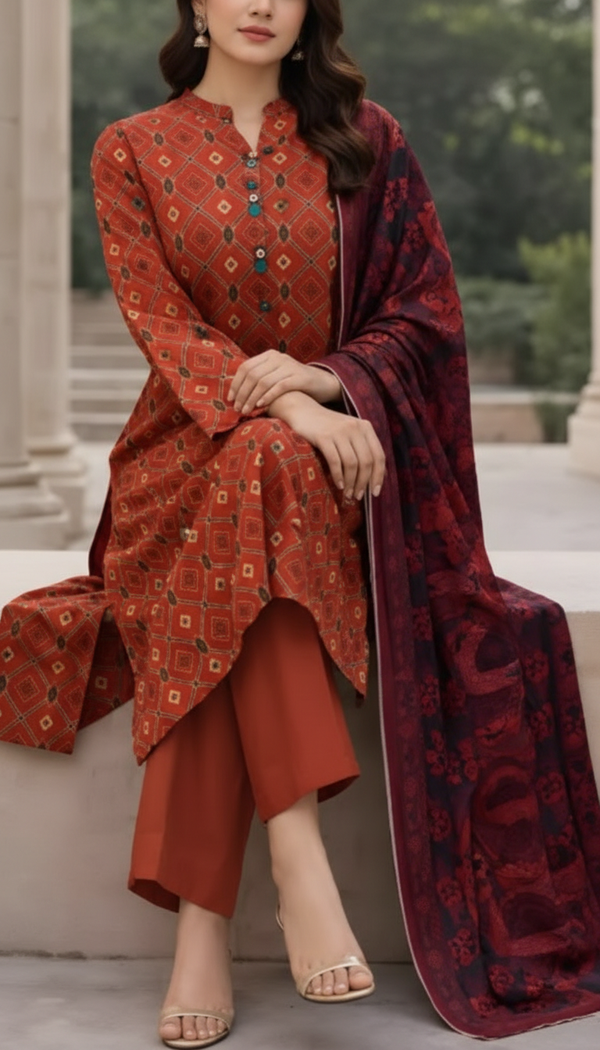 3 PC UnStitched Digital Printed Lawn Suit US6016