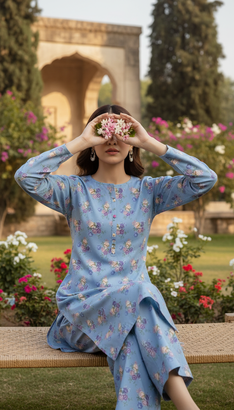 2 قطعة قميص مطبوع رقميًا وغير مخيط بتصميم Bana Doriya من قماش اللفان US6041