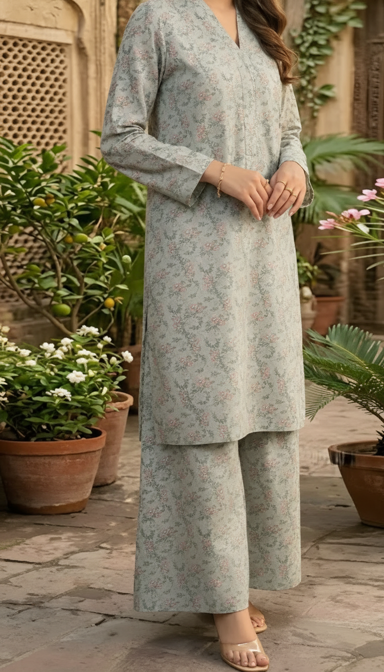 2 PC Unstitched Digital Printed Bana Doriya Lawn Suit US6070