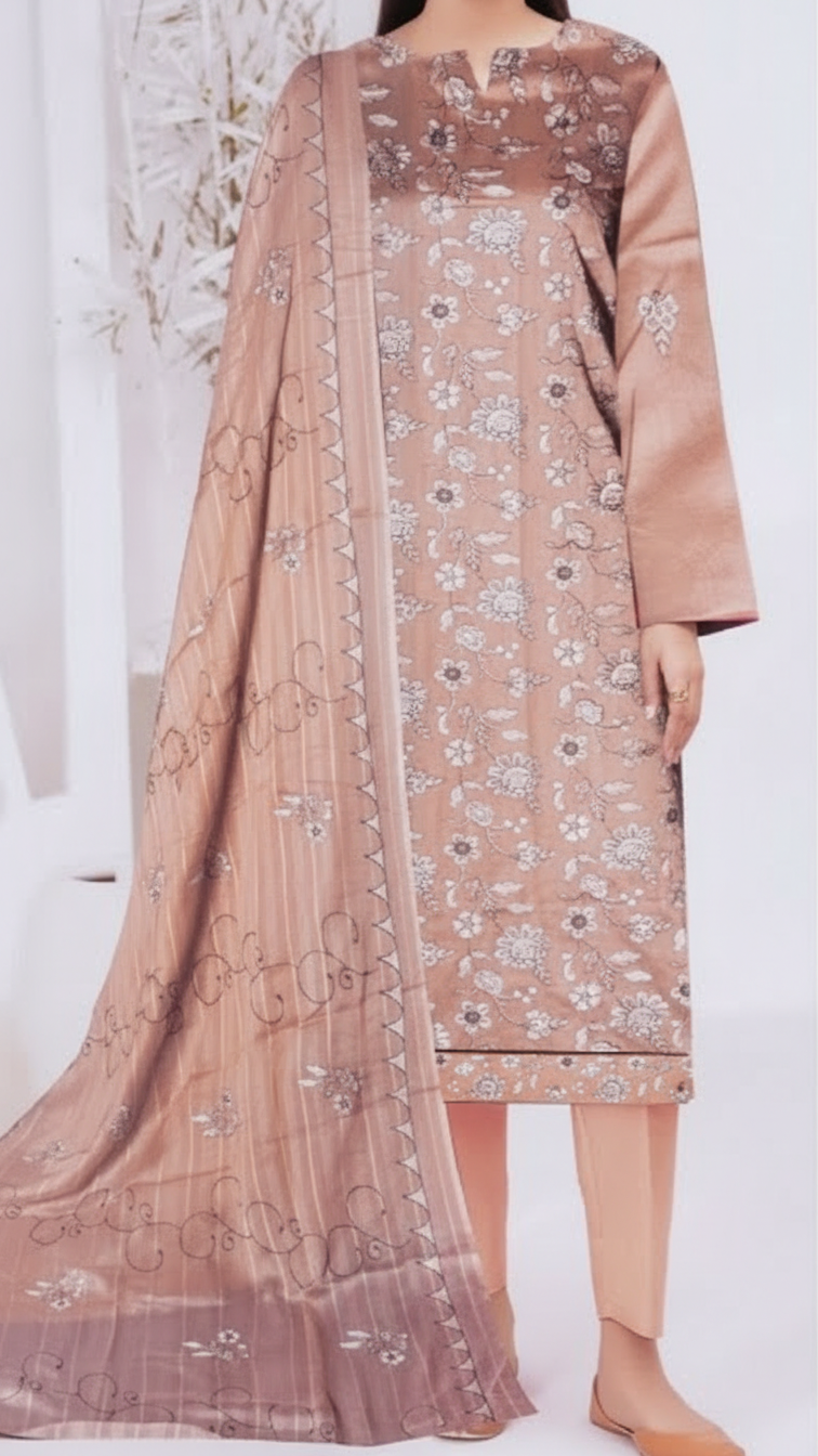 3 PC Embroidered Cambric Suit UW5003