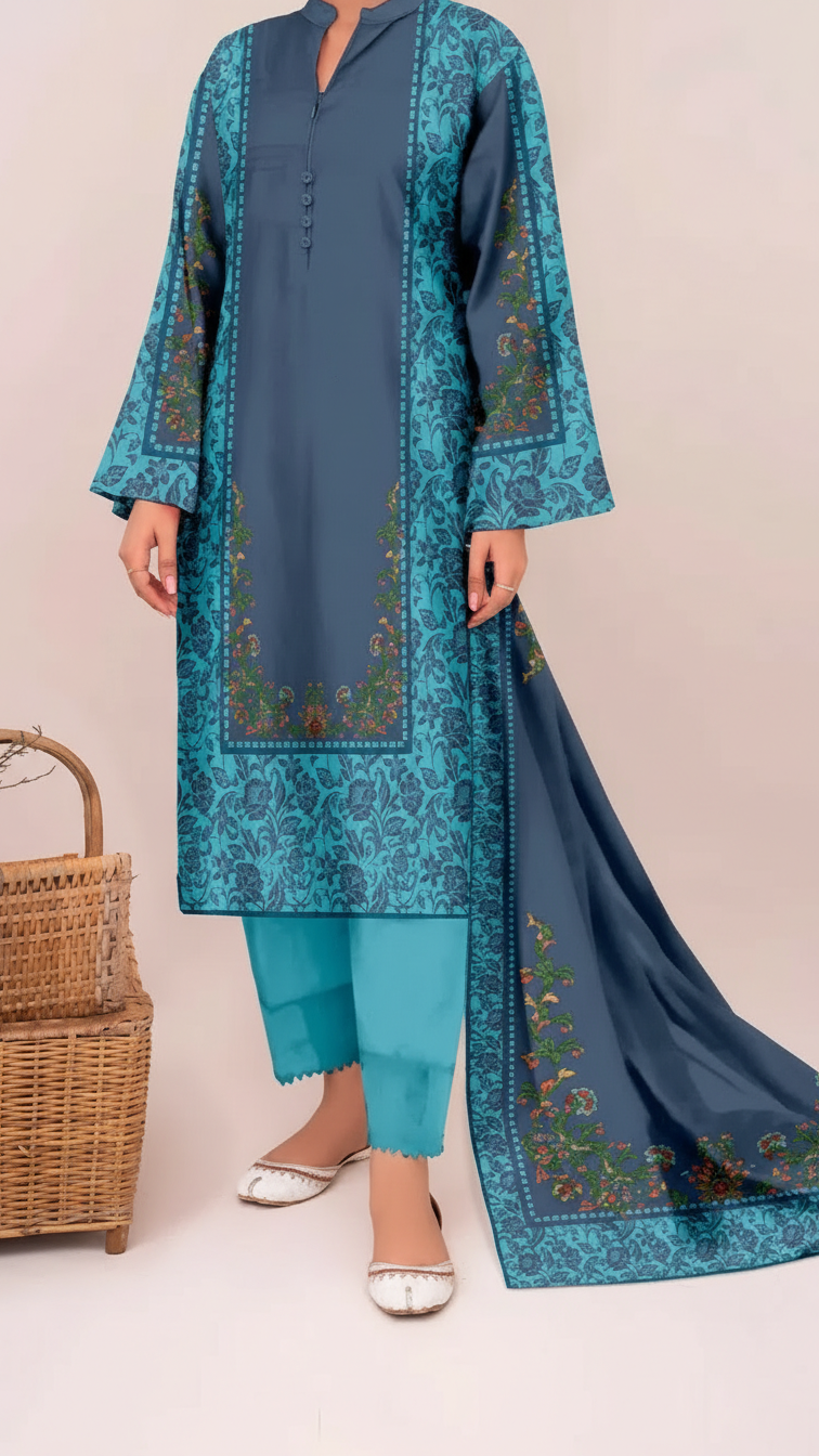 3 PC Printed Slub Khaddar Suit UW5056