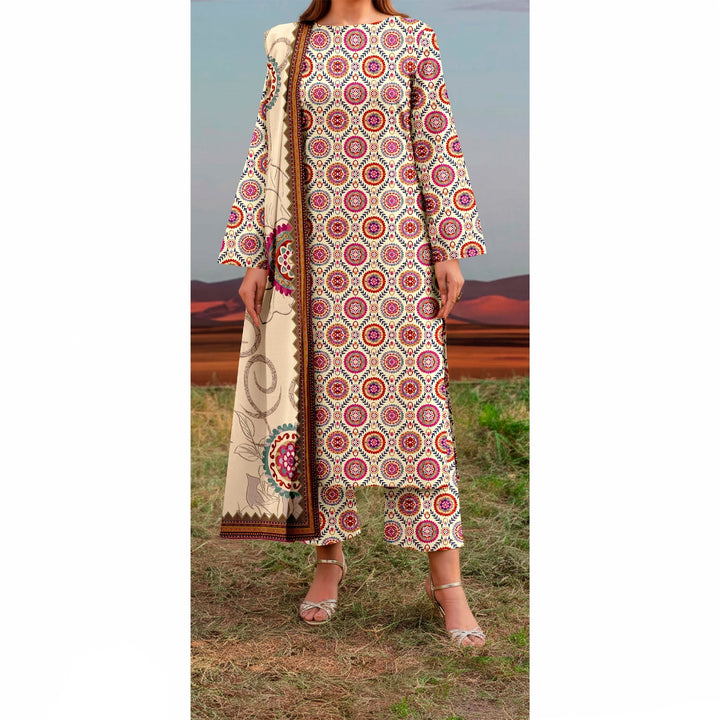 3 PC Printed Slub Khaddar Suit UW5062