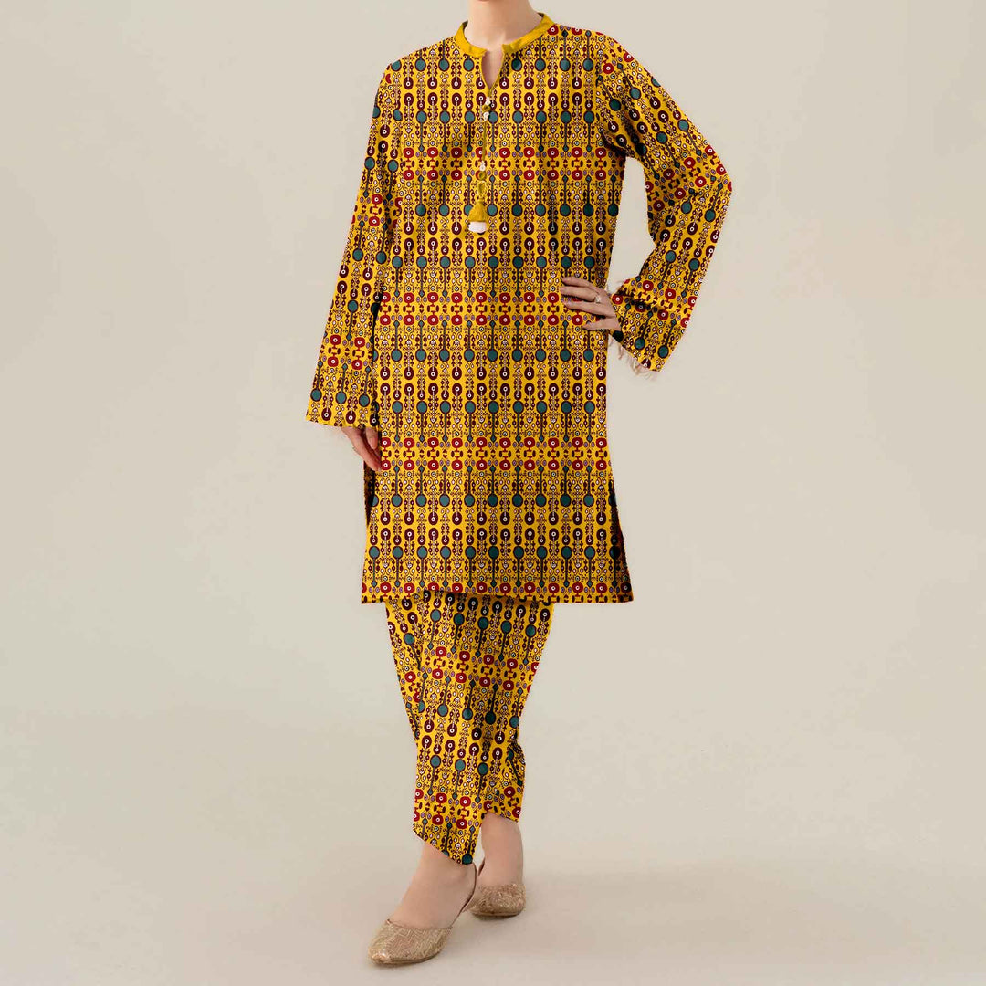 2PC- Unstitched Printed Cotton Cambric suit UW5091