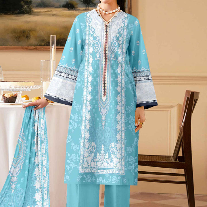 3PC- Unstitched Printed Cotton Cambric suit UW5096